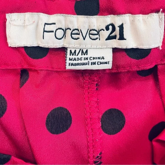 Forever 21 Hot Pink & Black Polka Dot High-Waisted Pleated Flared Pocket Shorts - Picture 9 of 11